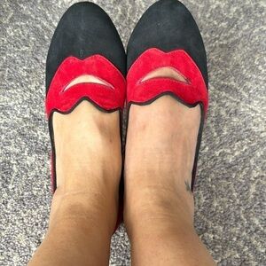 Charlotte Olympia red and black suede flats in 38
